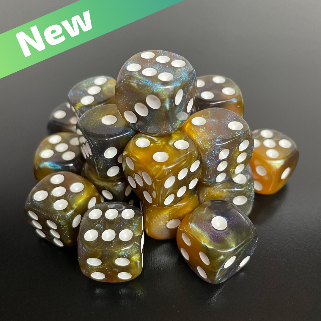 16mm Dice Glossy Pearl Yellow-Blue Opal (White pips)