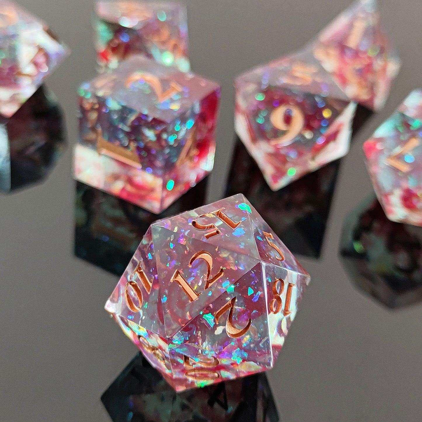 D&D Dice Set Sharp Edge - Ruby Aquamarine (Copper)