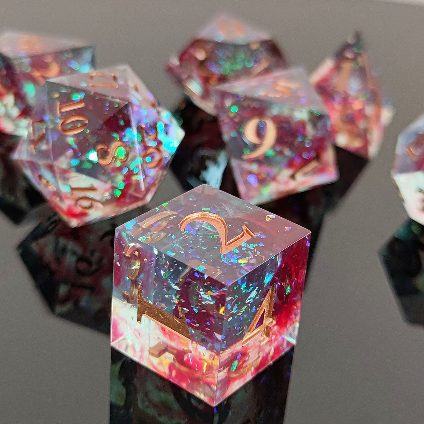 D&D Dice Set Sharp Edge - Ruby Aquamarine (Copper)