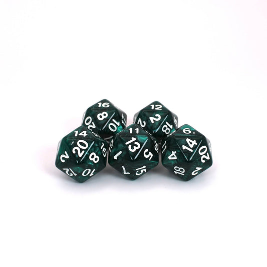 D20s (5) Pearl Black-Turquoise dice