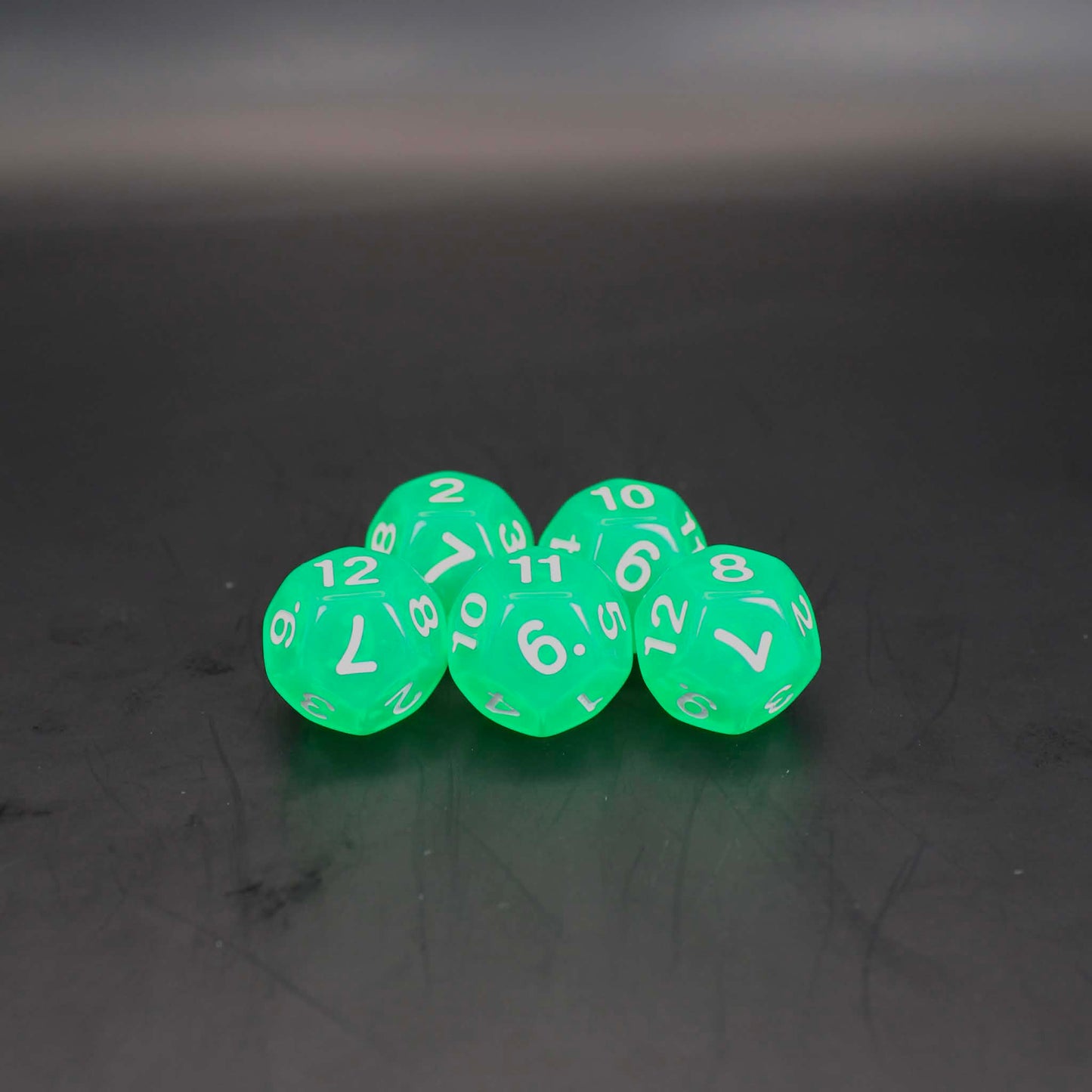 D12s (5) Transparent Green dice
