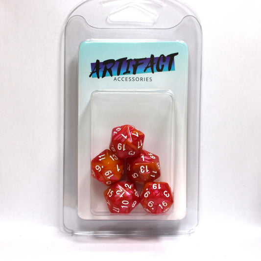 D20s (5) Pearl Pink & Yellow (white) dice
