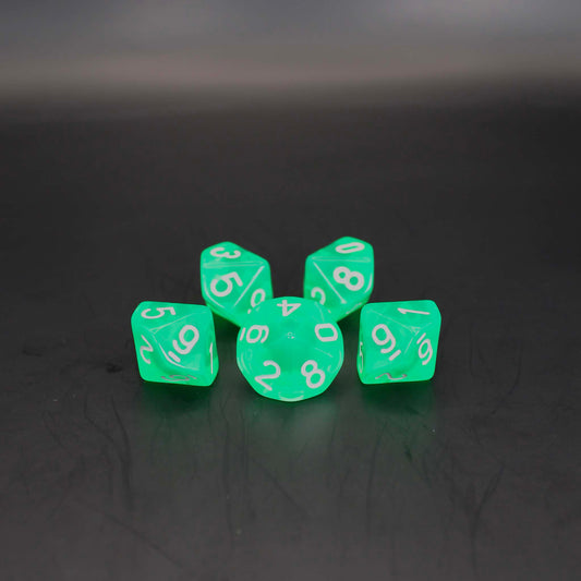 D10s (5) Transparent Green dice