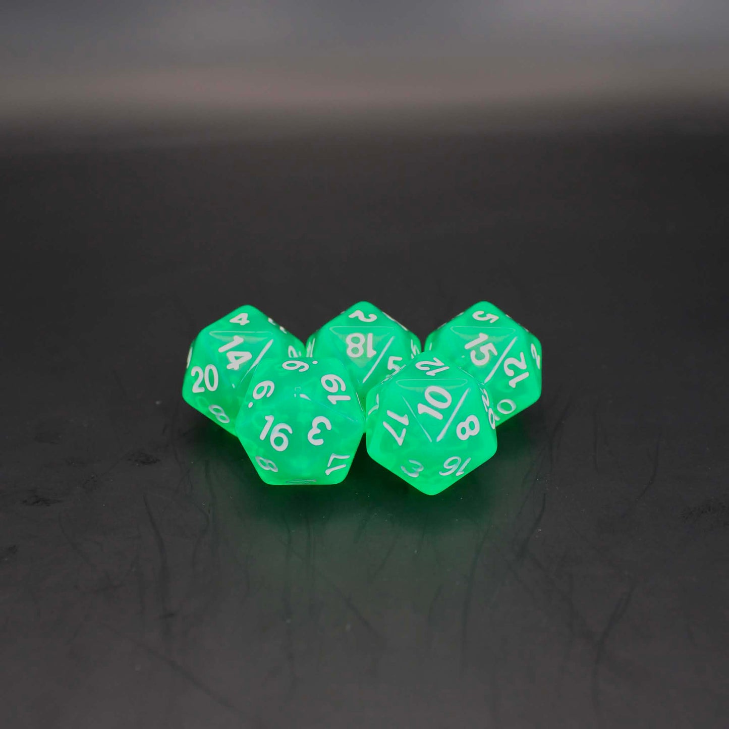 D20s (5) Transparent Green dice