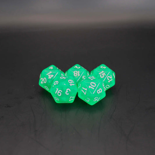 D20s (5) Transparent Green dice