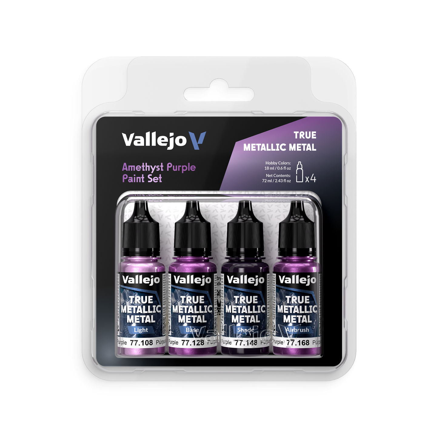 Vallejo True Metallic Metal Amethyst Purple - 4 Colour Paint Set