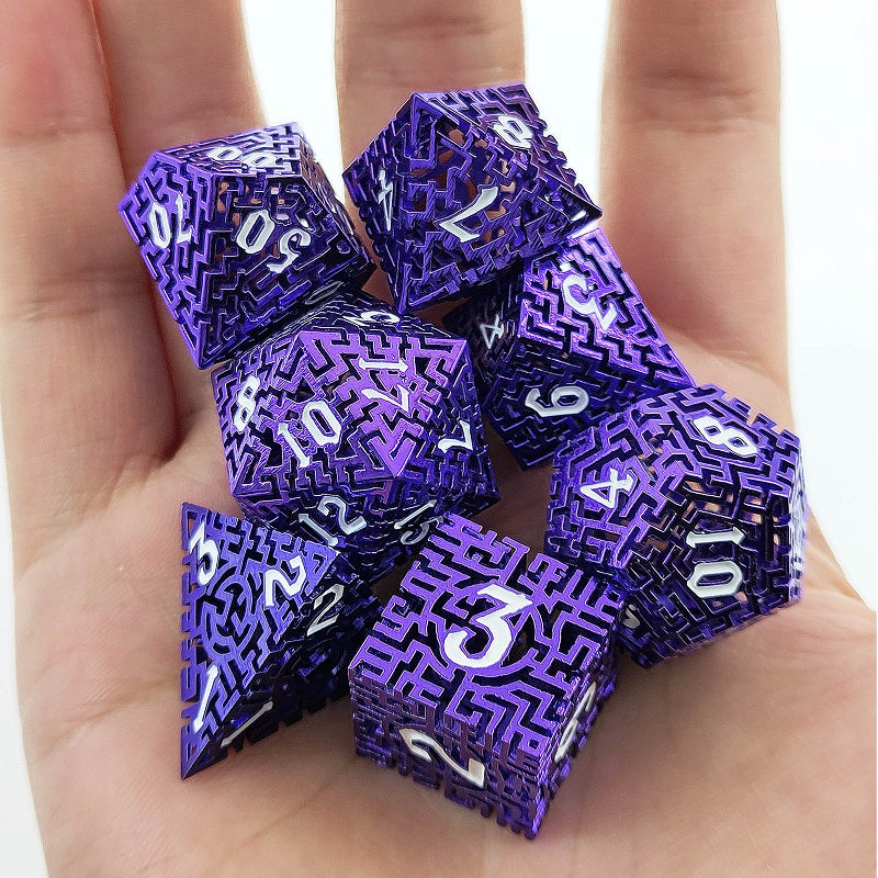 D&D Dice Set Metal Maze - Anodised Purple (White)