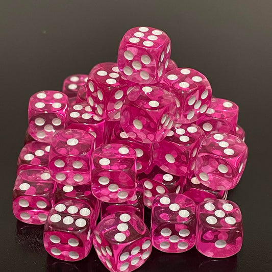 12mm Dice Transparent Pink (48)