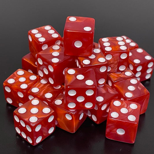 16mm Dice Square Pearl Red (White pips)