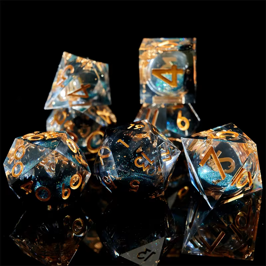 D&D Dice Set Sharp Edge Liquid Core - Black Gold Fleck (Gold)