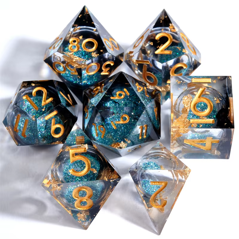 D&D Dice Set Sharp Edge Liquid Core - Black Gold Fleck (Gold)