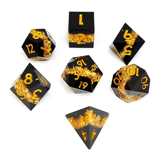 D&D Dice Set Sharp Edge - Black with Gold seam (Gold)