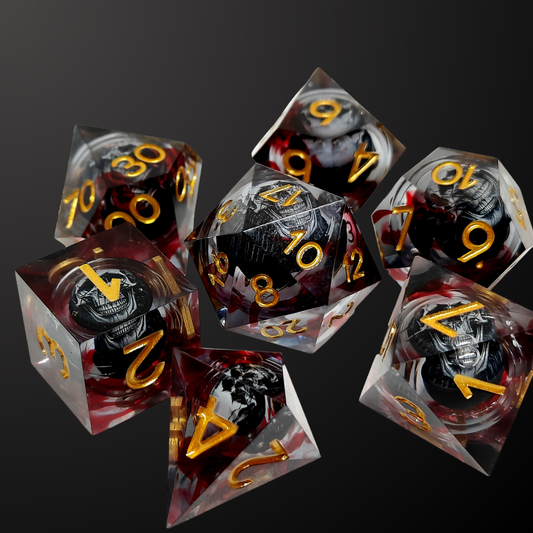 D&D Dice Set Sharp Edge - Blood Skull (Gold)