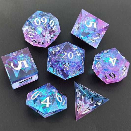 D&D Dice Set Sharp Edge - Blue Pink (Silver)