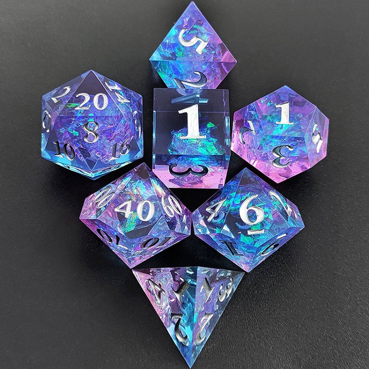 D&D Dice Set Sharp Edge - Blue Pink (Silver)