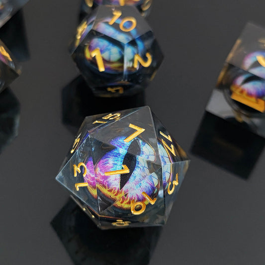 D&D Dice Set Sharp Edge Dragons Eye - Chromatic Black (Gold)