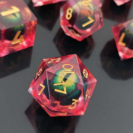 D&D Dice Set Sharp Edge Dragons Eye - Chromatic Red (Gold)