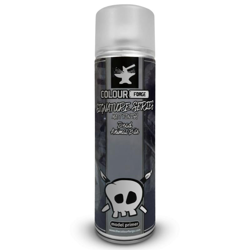 A can of Colour Forge aerosol spray primer in Dead Animal Bits, 500ml size, for miniature undercoat priming