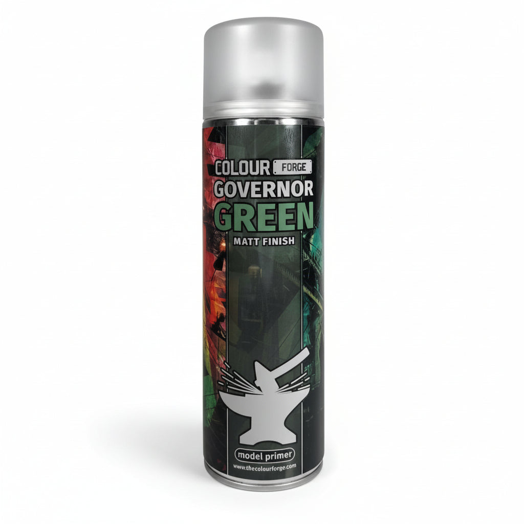 A can of Colour Forge aerosol spray primer in Trench Brown, 500ml size, for miniature undercoat priming.