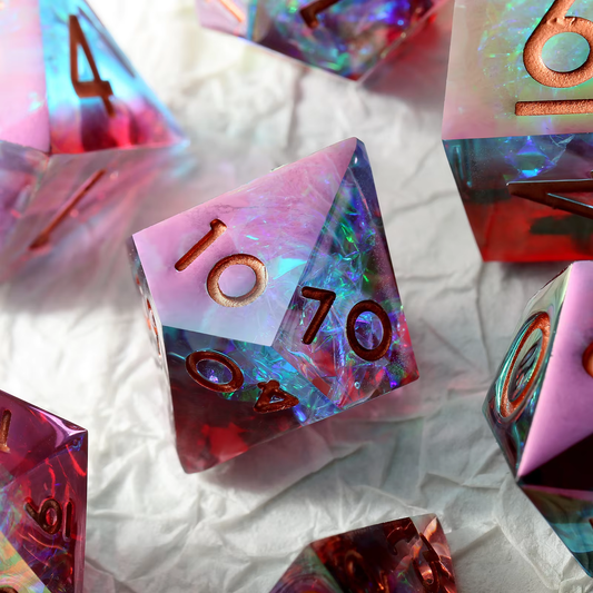 D&D Dice Set Sharp Edge - Colour Shift Fire & Ice (Bronze)