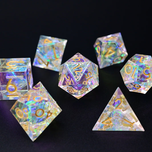 D&D Dice Set Sharp Edge - Colour Shift Clear (Gold)