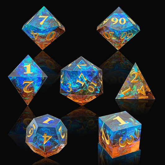 D&D Dice Set Sharp Edge - Copper Sulfate Blue (Gold)