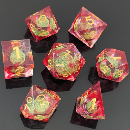 D&D Dice Set Sharp Edge Liquid Core - Crimson Venom (Gold)