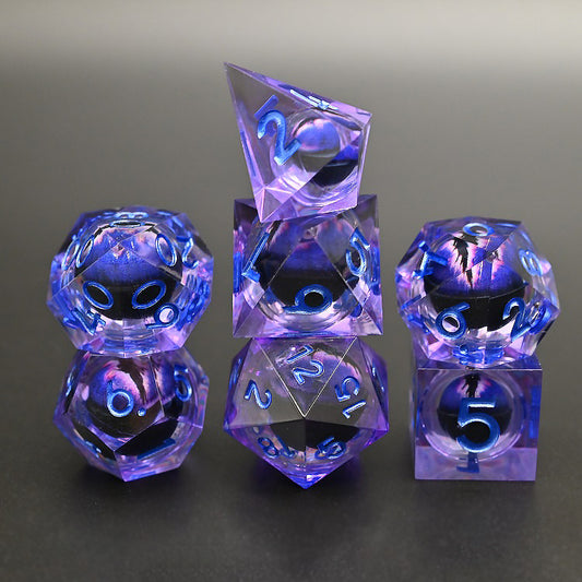 D&D Dice Set Sharp Edge Dragons Eye - Dark Purple (Blue)