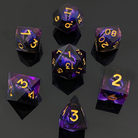 D&D Dice Set Sharp Edge Dragons Eye - Black Purple (Gold)