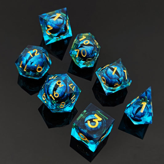 D&D Dice Set Sharp Edge Dragons Eye - Blue (Gold)