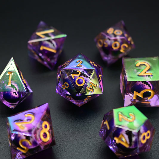 D&D Dice Set Sharp Edge Dragons Eye - Colour Shift Purple (Gold)