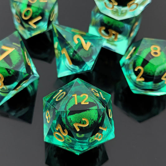 D&D Dice Set Sharp Edge Dragons Eye - Green (Gold)