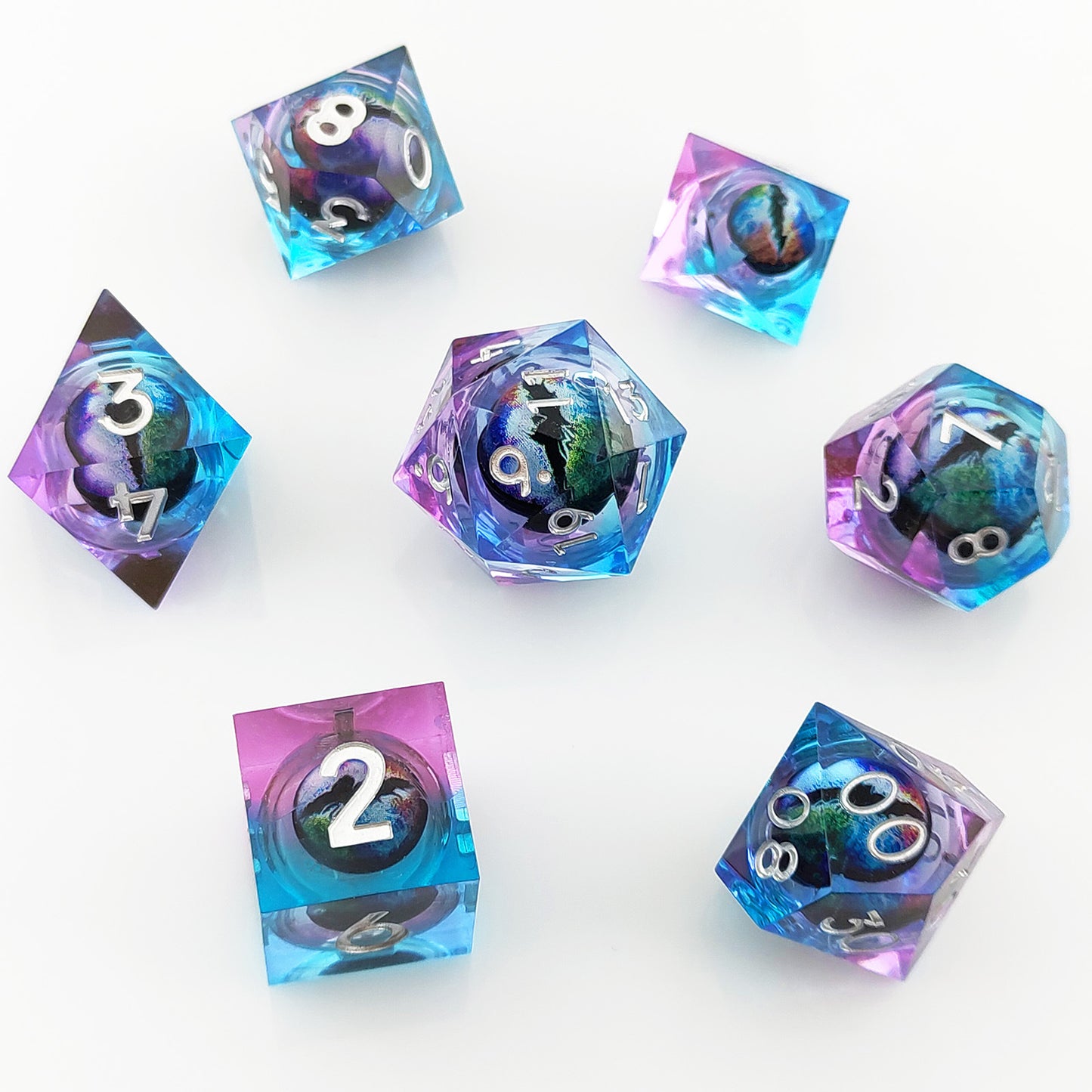 D&D Dice Set Sharp Edge Dragons Eye - Pink Blue (White)
