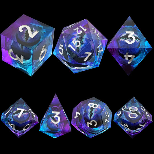 D&D Dice Set Sharp Edge Dragons Eye - Purple Blue (Silver)