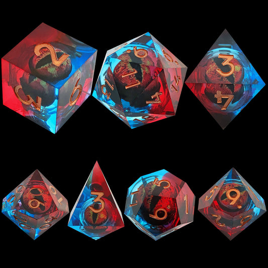 D&D Dice Set Sharp Edge Dragons Eye - Red Blue (Bronze)