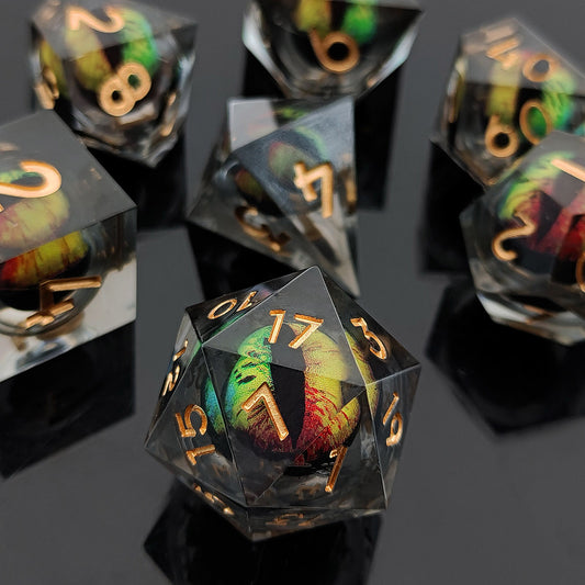 D&D Dice Set Sharp Edge Dragons Eye - Yellow/Green/Red
