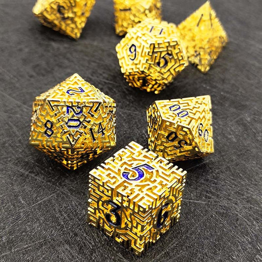 D&D Dice Set Metal Maze - Gold (blue)