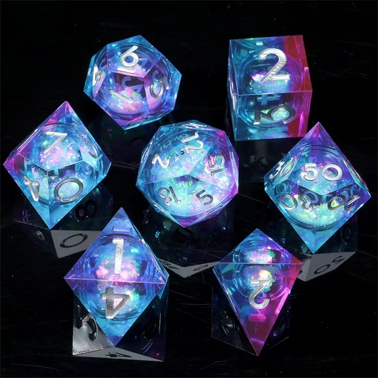 D&D Dice Set Sharp Edge Liquid Core - Ice Magenta (Silver)