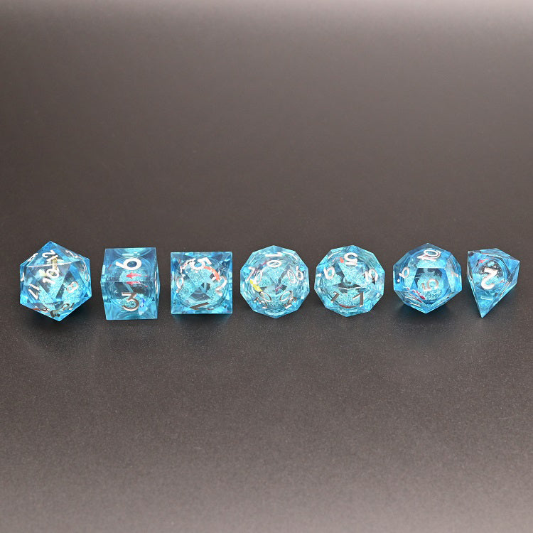 D&D Dice Set Sharp Edge Liquid Core with Koi fish - Blue (Silver)