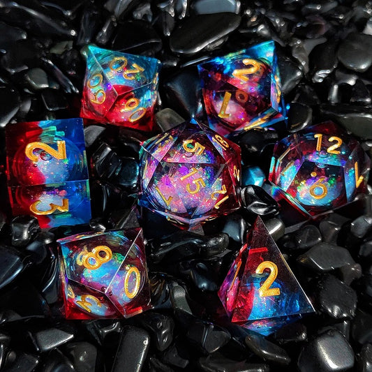 D&D Dice Set Sharp Edge Liquid Core - Fire & Ice (Gold)