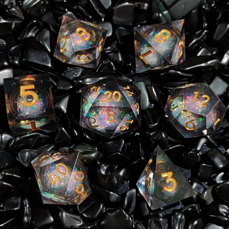 D&D Dice Set Sharp Edge Liquid Core - Galaxy Black (Gold)