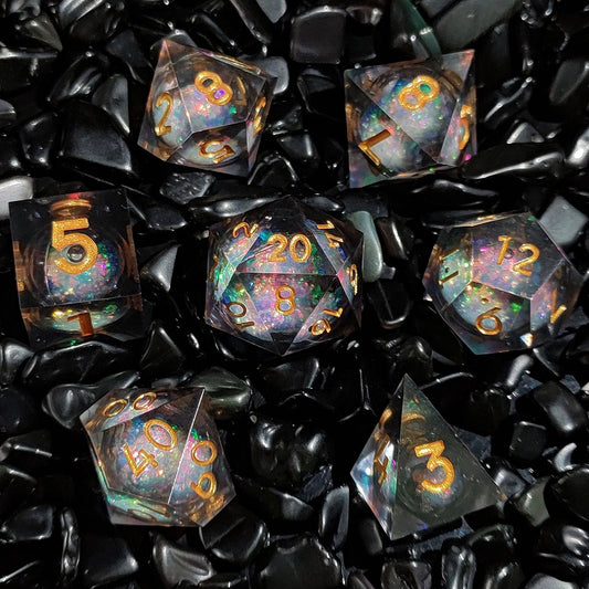 D&D Dice Set Sharp Edge Liquid Core - Galaxy Black (Gold)