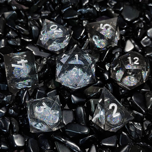 D&D Dice Set Sharp Edge Liquid Core - Steel Grey (Silver)