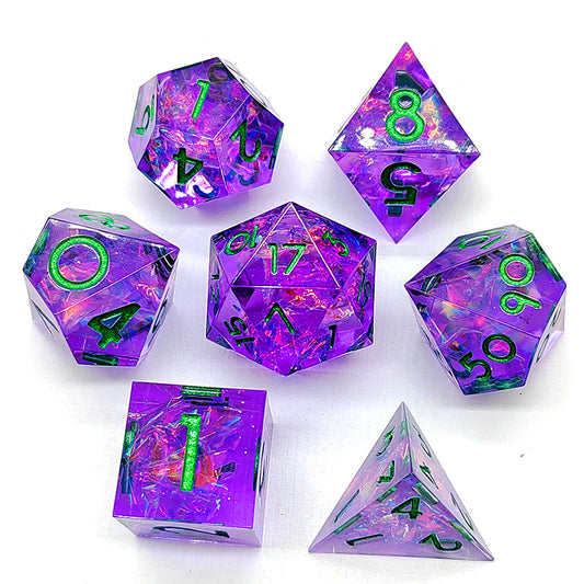 D&D Dice Set Sharp Edge - Necromancer Purple (Green)