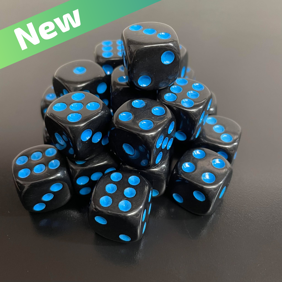 16mm Dice Black Series (Blue pips)