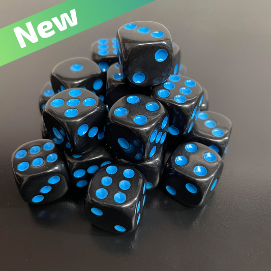 16mm Dice Black Series (Blue pips)