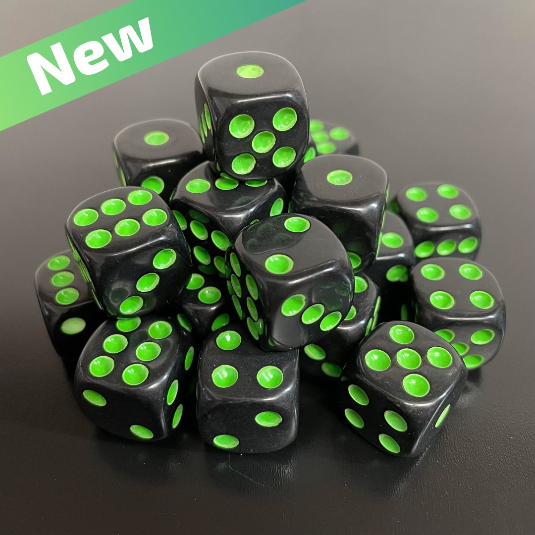 16mm Dice Black Series (Green pips)