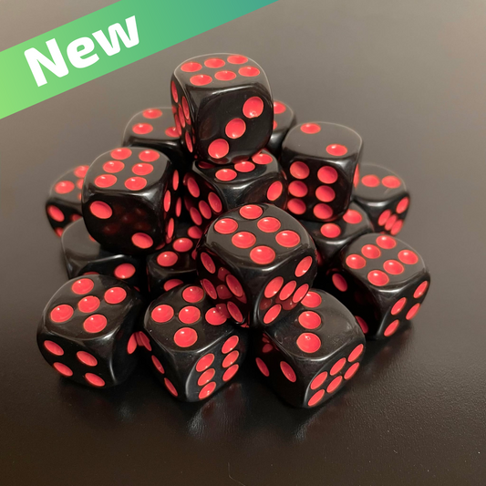 16mm Dice Black Series (Light Red pips)