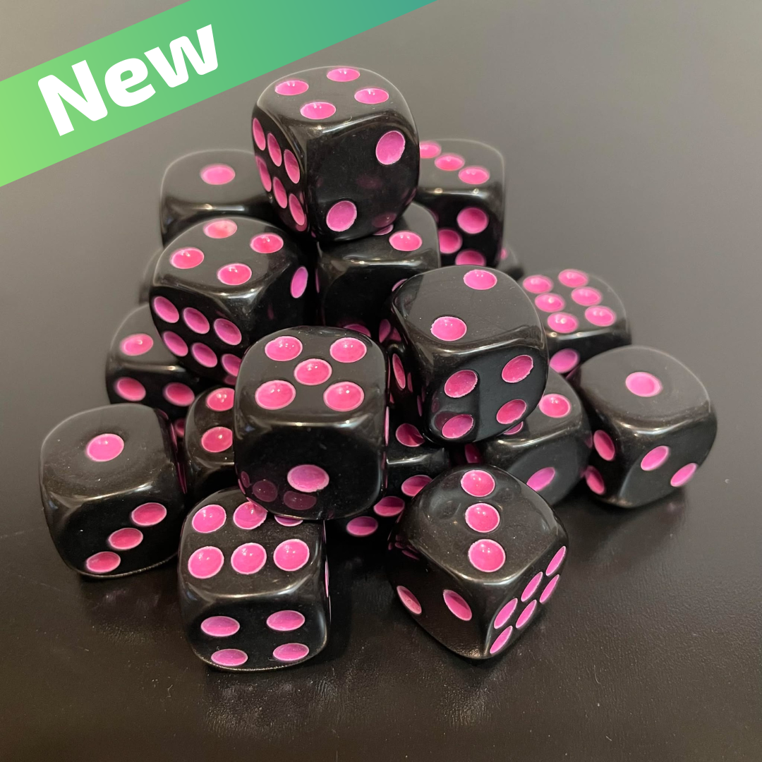 16mm Dice Black Series (Pink pips)