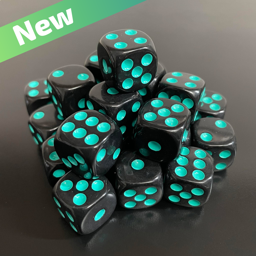 16mm Dice Black Series (Teal pips)